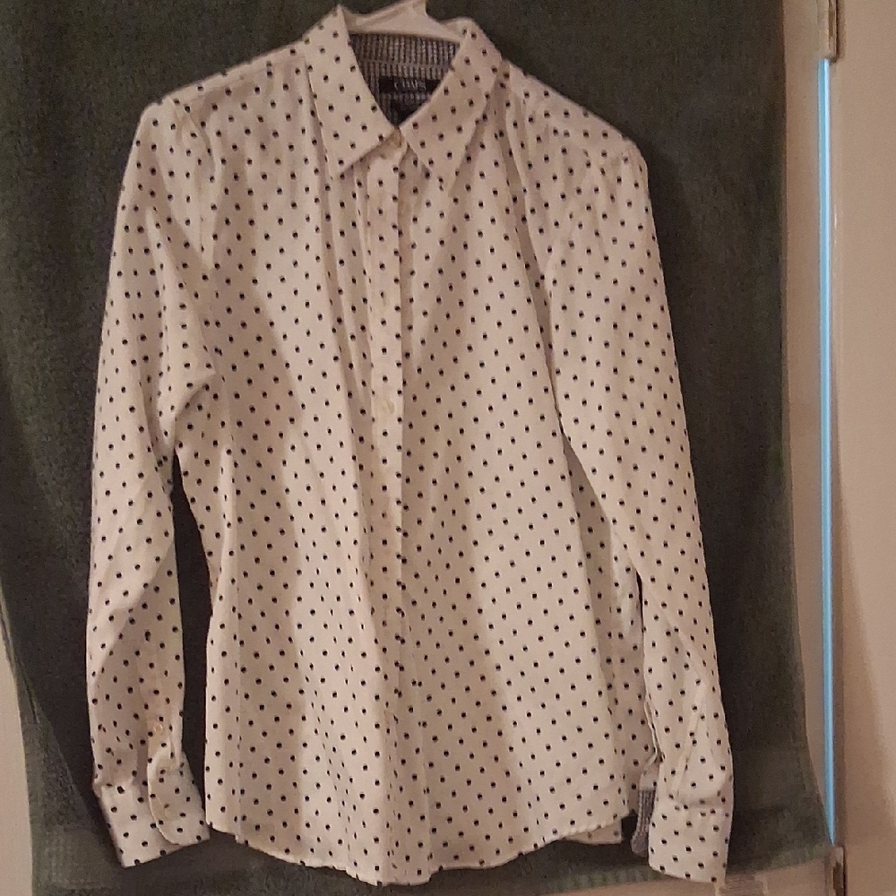 Chaps Polka Dot Blouse - White and Black